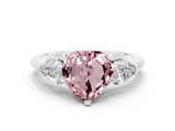 White gold Three-Stone Heart Cut Morganite Ring with Pear Side Stones and Four-Prong Setting