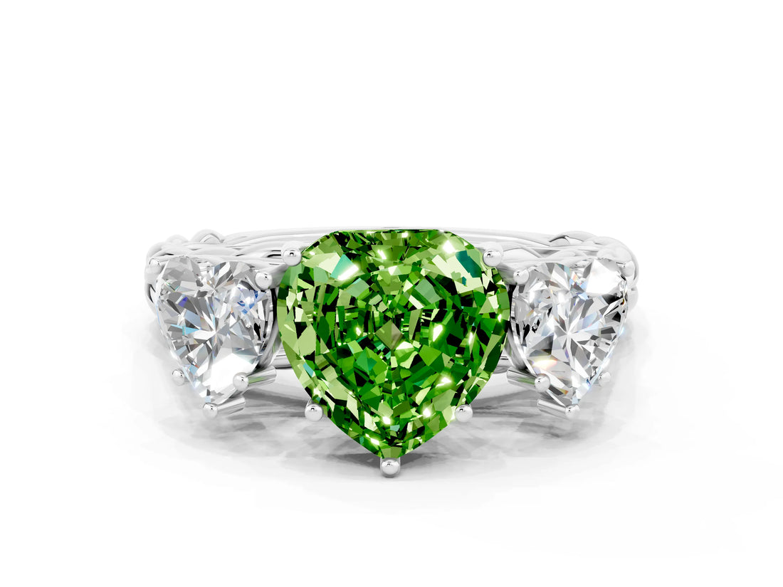 White gold Three-Stone Heart Cut Peridot Braided Band Ring with Four-Prong Setting_48