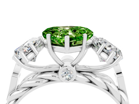 White gold Three-Stone Heart Cut Peridot Braided Band Ring with Four-Prong Setting_49