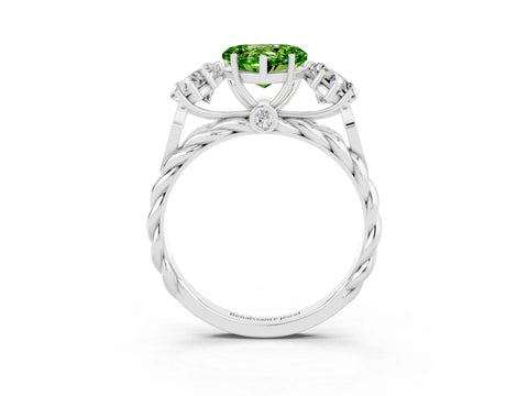 White gold Three-Stone Heart Cut Peridot Braided Band Ring with Four-Prong Setting_51