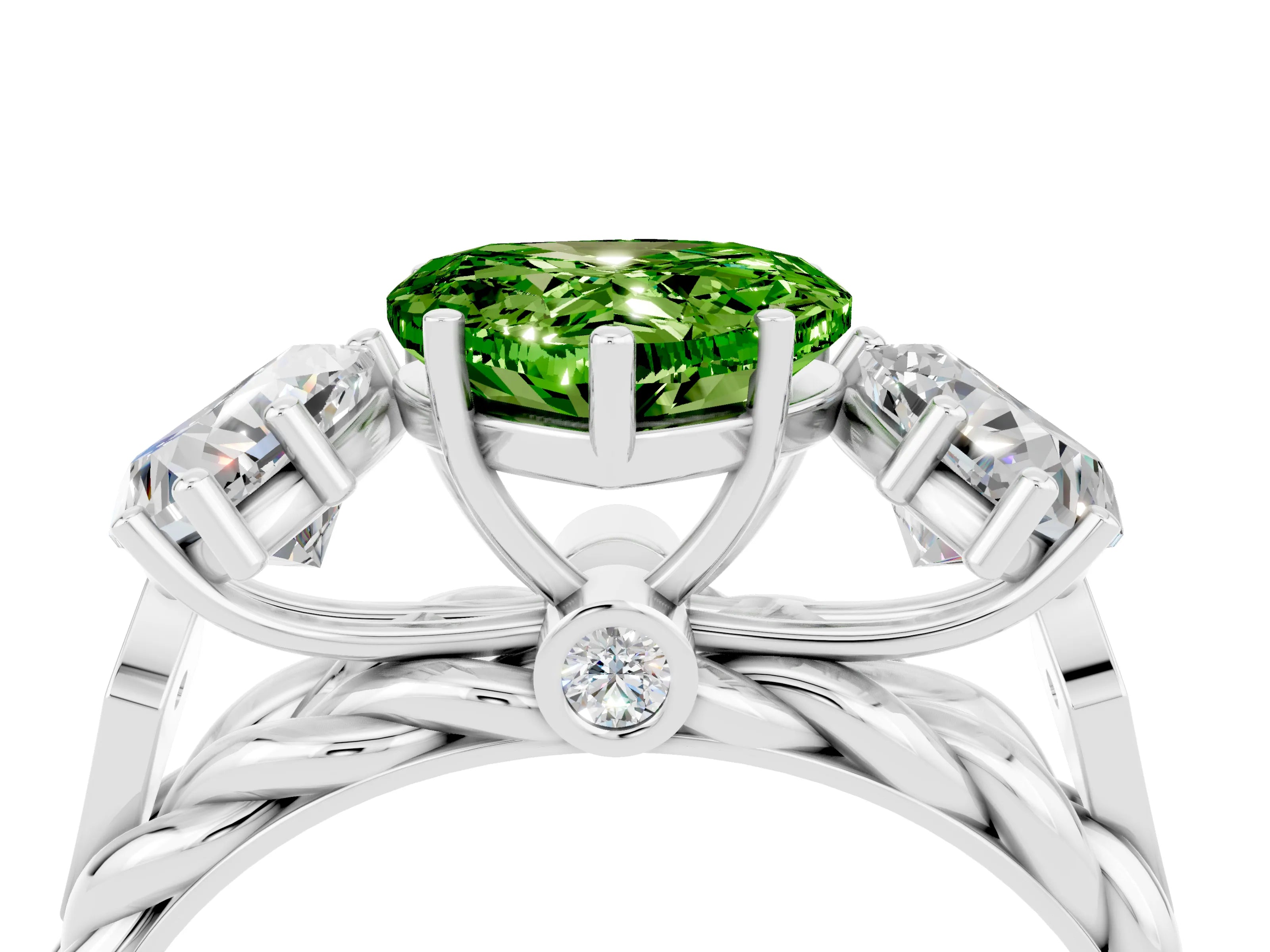 White gold Three-Stone Heart Cut Peridot Braided Band Ring with Four-Prong Setting_52