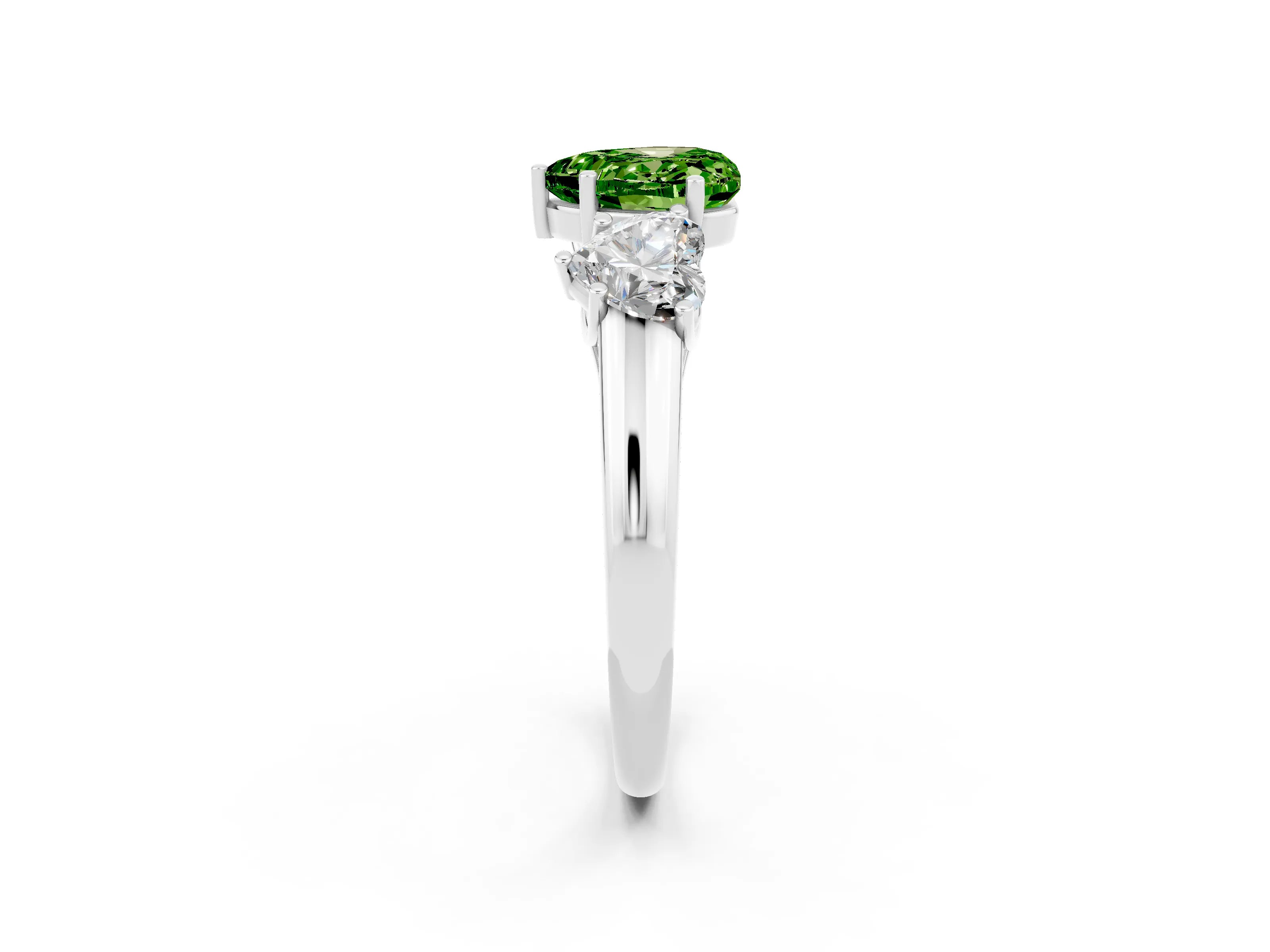 White gold Three-Stone Heart Cut Peridot Engagement Ring with Prong Setting_2