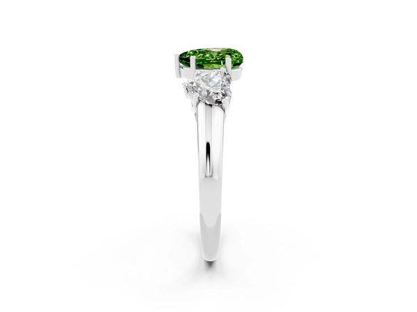 Platinum Three-Stone Heart Cut Peridot Engagement Ring with Prong Setting