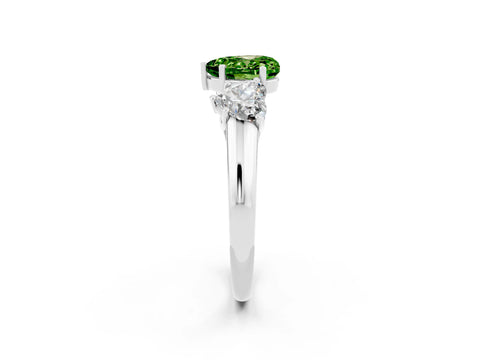 White gold Three-Stone Heart Cut Peridot Engagement Ring with Prong Setting_2