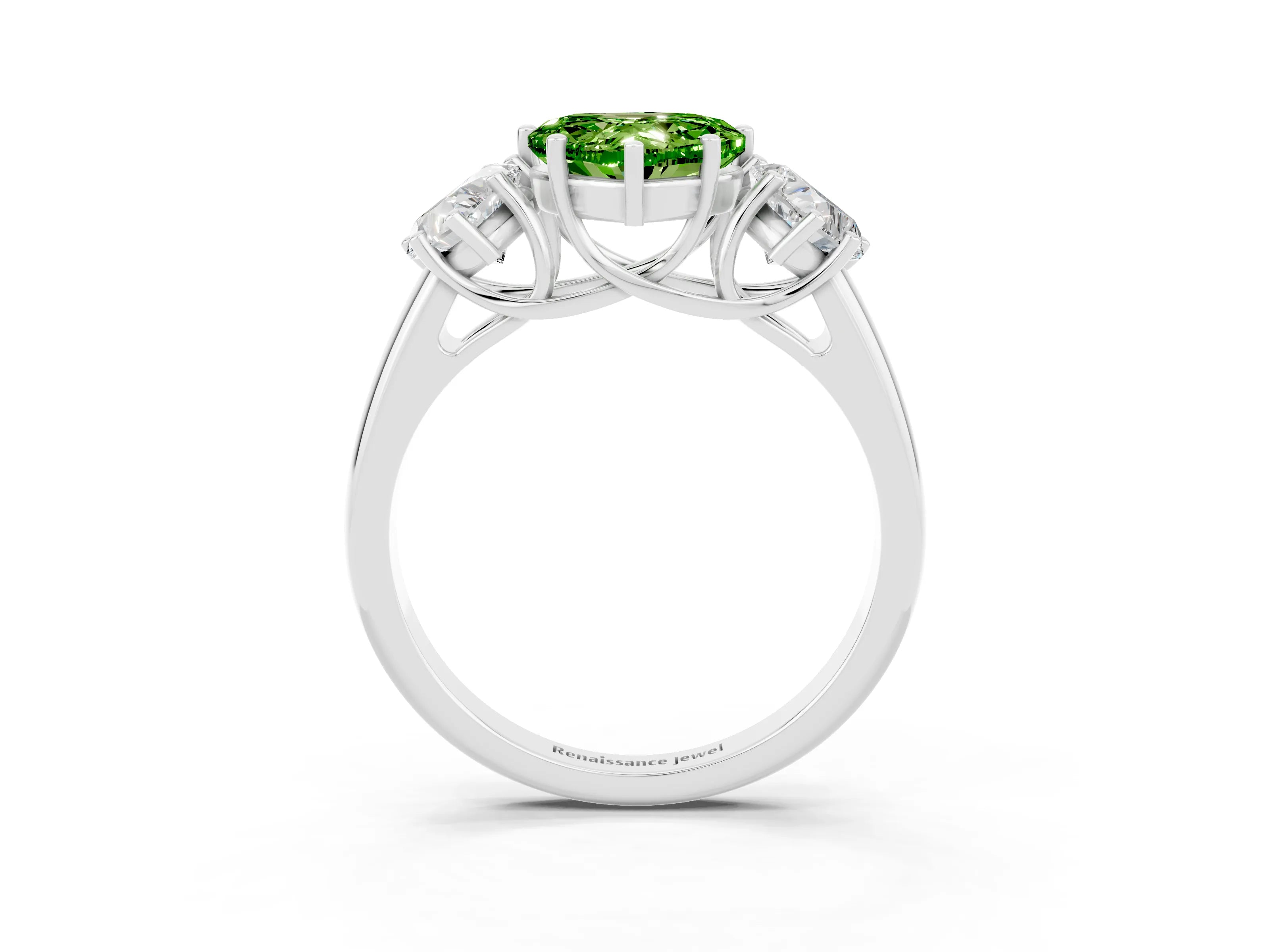 White gold Three-Stone Heart Cut Peridot Engagement Ring with Prong Setting_3