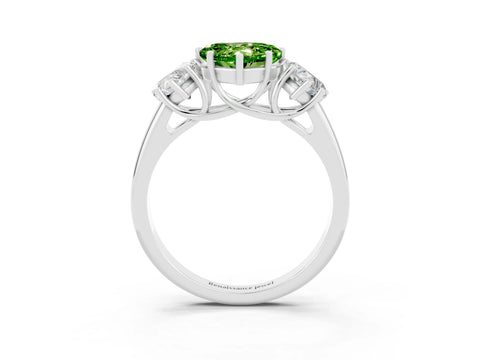 White gold Three-Stone Heart Cut Peridot Engagement Ring with Prong Setting_3