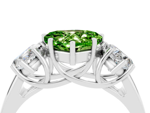 White gold Three-Stone Heart Cut Peridot Engagement Ring with Prong Setting_4