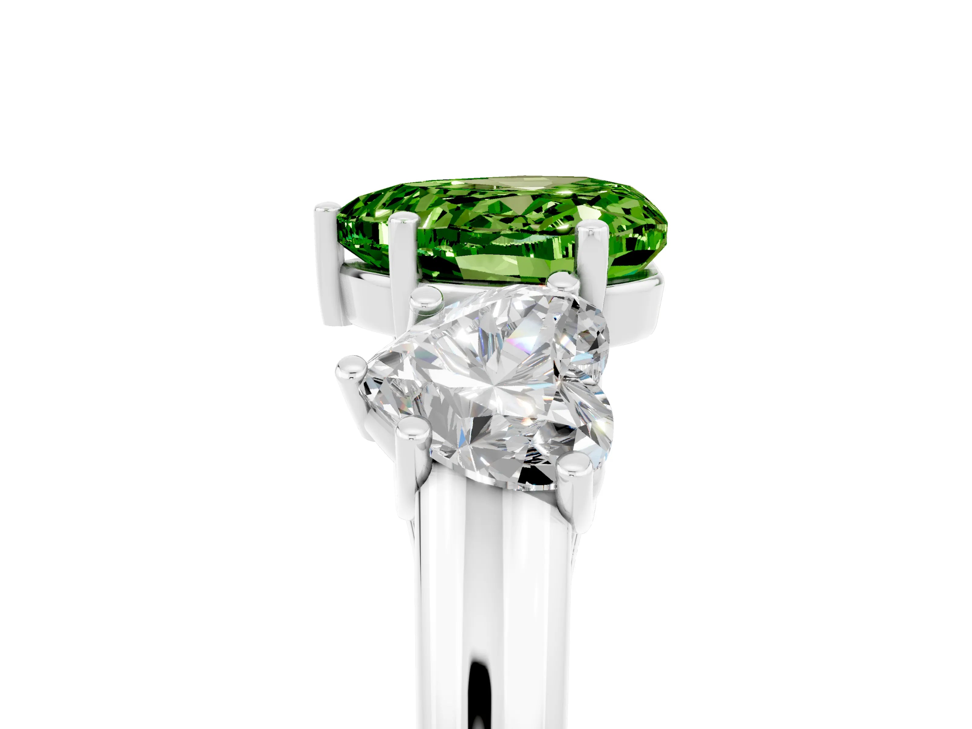 White gold Three-Stone Heart Cut Peridot Engagement Ring with Prong Setting_5