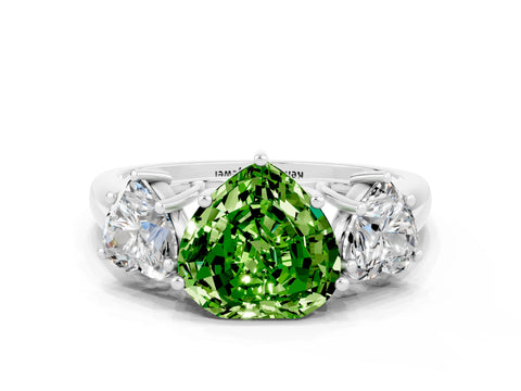 White gold Three-Stone Heart Cut Peridot Engagement Ring with Prong Setting
