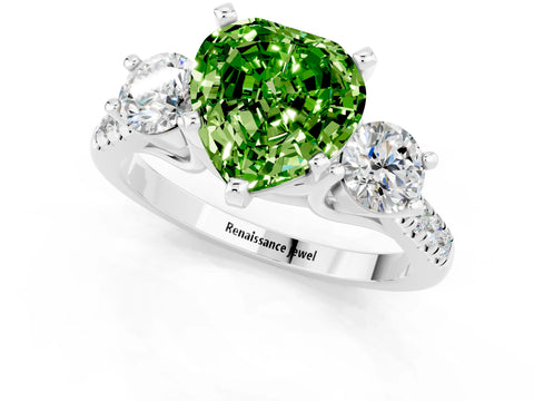White gold Three-Stone Heart Cut Peridot Pavé Band with Four-Prong Setting_1