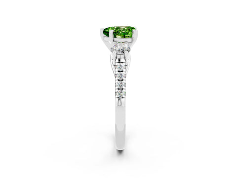 White gold Three-Stone Heart Cut Peridot Pavé Band with Four-Prong Setting_2