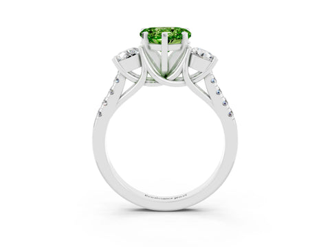 White gold Three-Stone Heart Cut Peridot Pavé Band with Four-Prong Setting_3