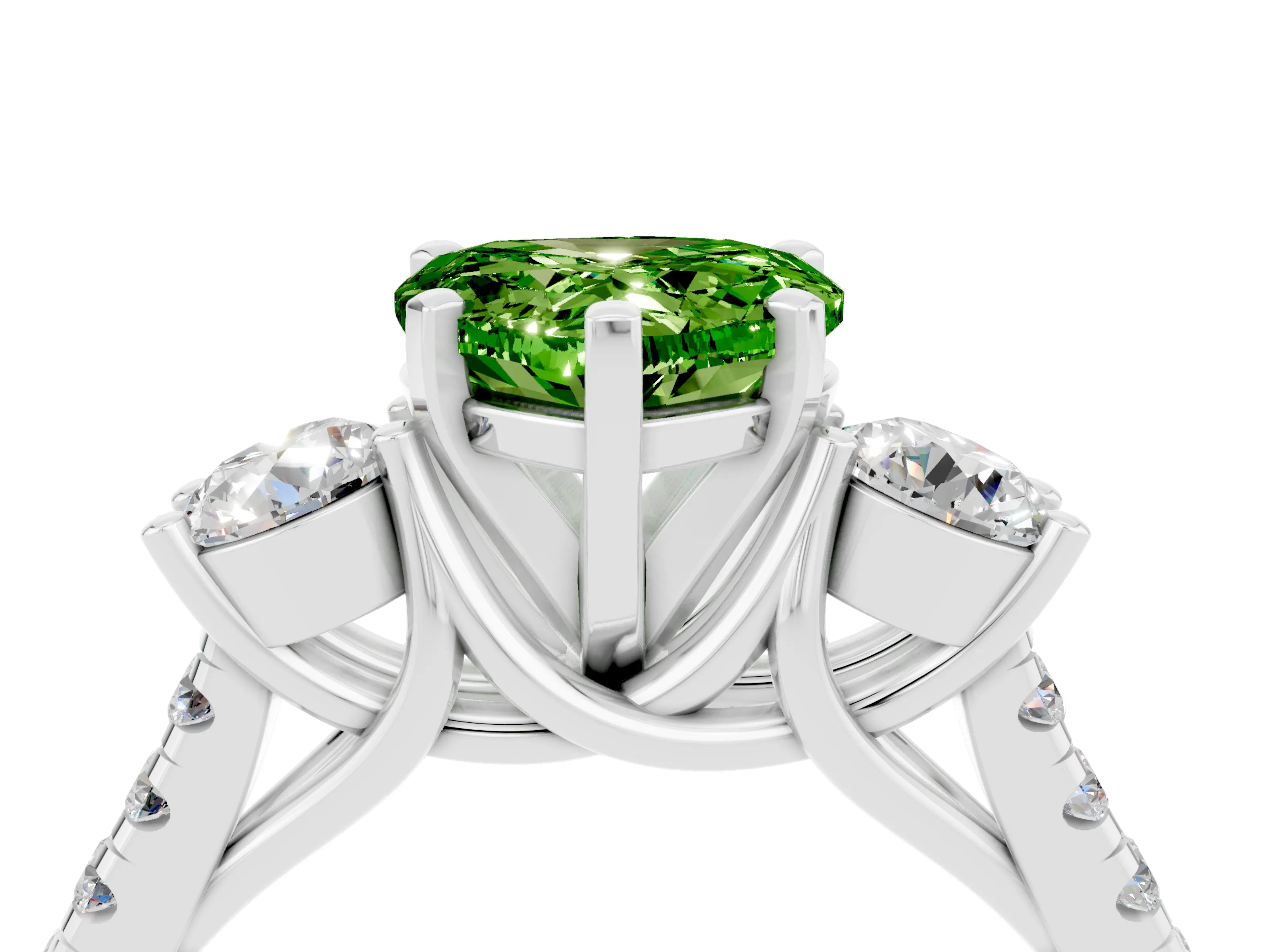 White gold Three-Stone Heart Cut Peridot Pavé Band with Four-Prong Setting_4