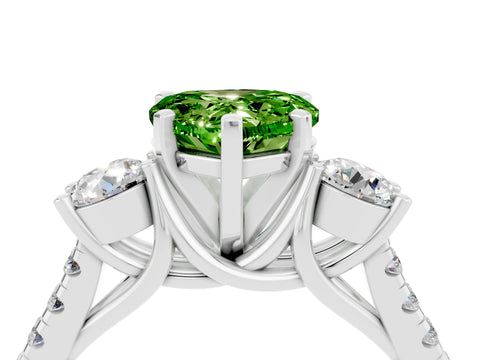 White gold Three-Stone Heart Cut Peridot Pavé Band with Four-Prong Setting_4