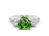 White gold Three-Stone Heart Cut Peridot Pavé Band with Four-Prong Setting