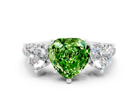 White gold Three-Stone Heart Cut Peridot Ring with Pavé Band and Prong Setting_12