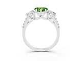 White gold Three-Stone Heart Cut Peridot Ring with Pavé Band and Prong Setting_15