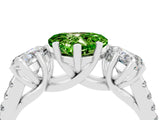 White gold Three-Stone Heart Cut Peridot Ring with Pavé Band and Prong Setting_16