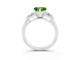 White gold Three-Stone Heart Cut Peridot Ring with Pear Side Stones and Four-Prong Setting_3