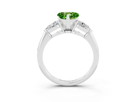 White gold Three-Stone Heart Cut Peridot Ring with Pear Side Stones and Four-Prong Setting_3