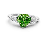 White gold Three-Stone Heart Cut Peridot Ring with Pear  Side Stones in Four-Prong Setting_12