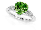 White gold Three-Stone Heart Cut Peridot Ring with Pear  Side Stones in Four-Prong Setting_13