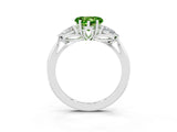 White gold Three-Stone Heart Cut Peridot Ring with Pear  Side Stones in Four-Prong Setting_15