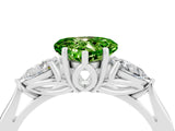 White gold Three-Stone Heart Cut Peridot Ring with Pear  Side Stones in Four-Prong Setting_16