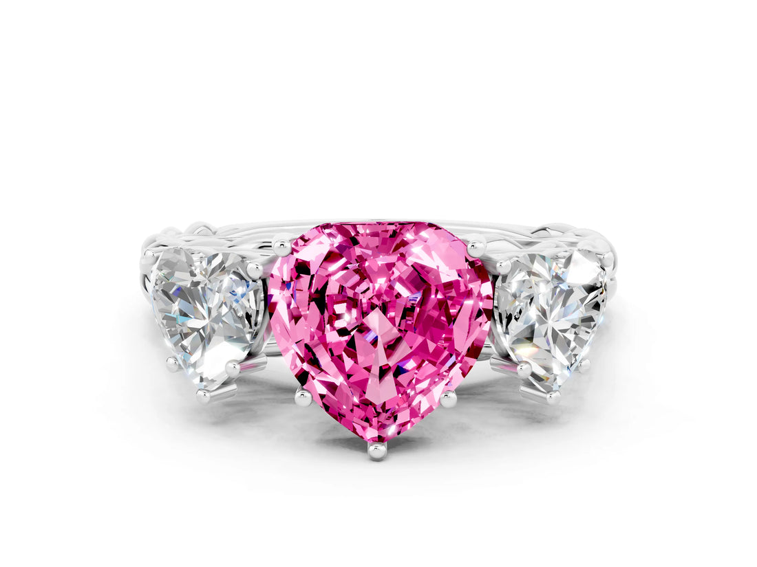 White gold Three-Stone Heart Cut Pink Sapphire Braided Band Ring with Four-Prong Setting_36