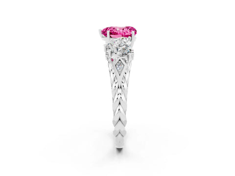White gold Three-Stone Heart Cut Pink Sapphire Braided Band Ring with Four-Prong Setting_38