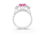 White gold Three-Stone Heart Cut Pink Sapphire Braided Band Ring with Four-Prong Setting_39