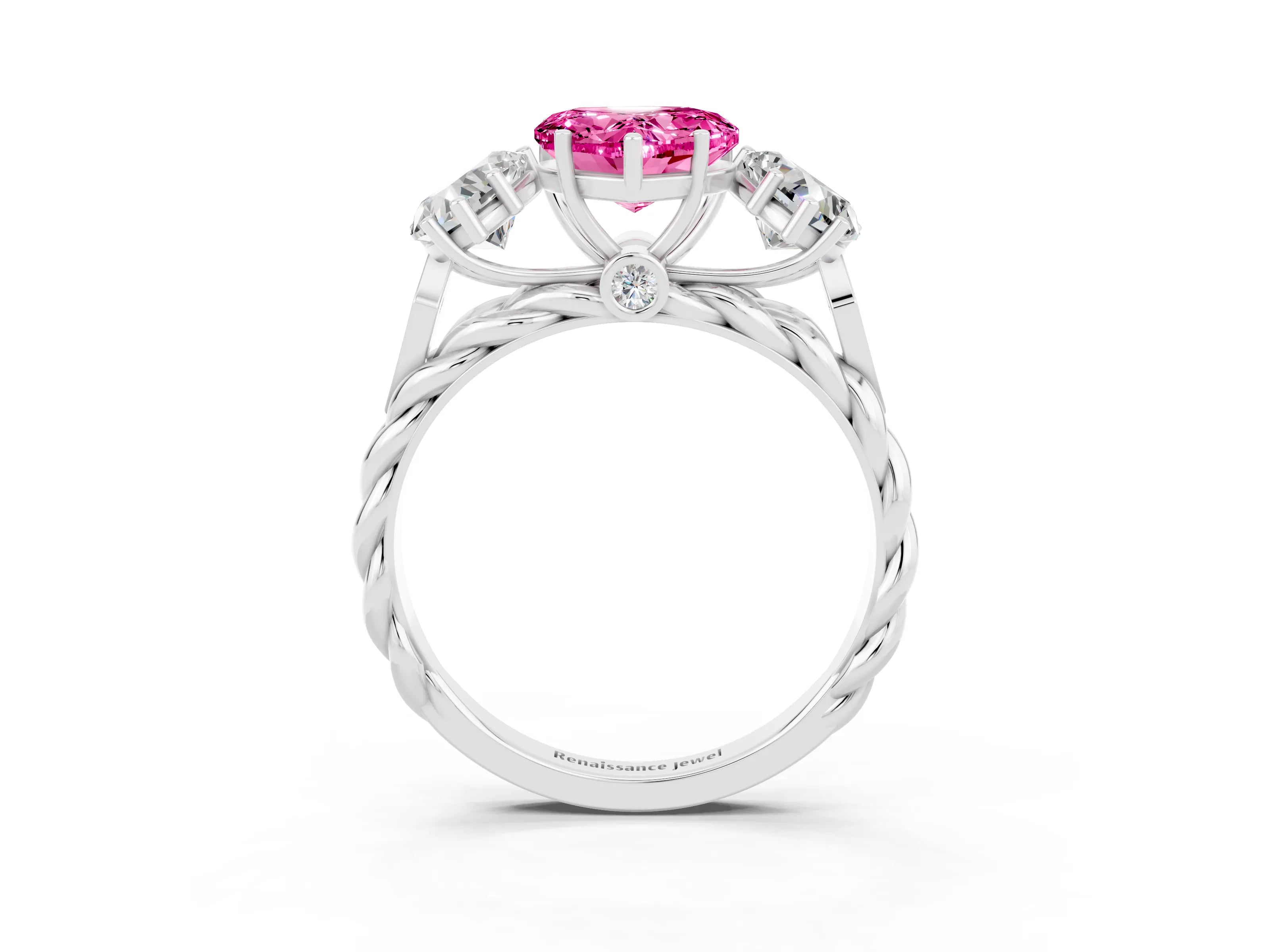 White gold Three-Stone Heart Cut Pink Sapphire Braided Band Ring with Four-Prong Setting_39