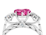 White gold Three-Stone Heart Cut Pink Sapphire Braided Band Ring with Four-Prong Setting_40