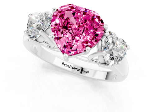 White gold Three-Stone Heart Cut Pink Sapphire Engagement Ring with Prong Setting_1