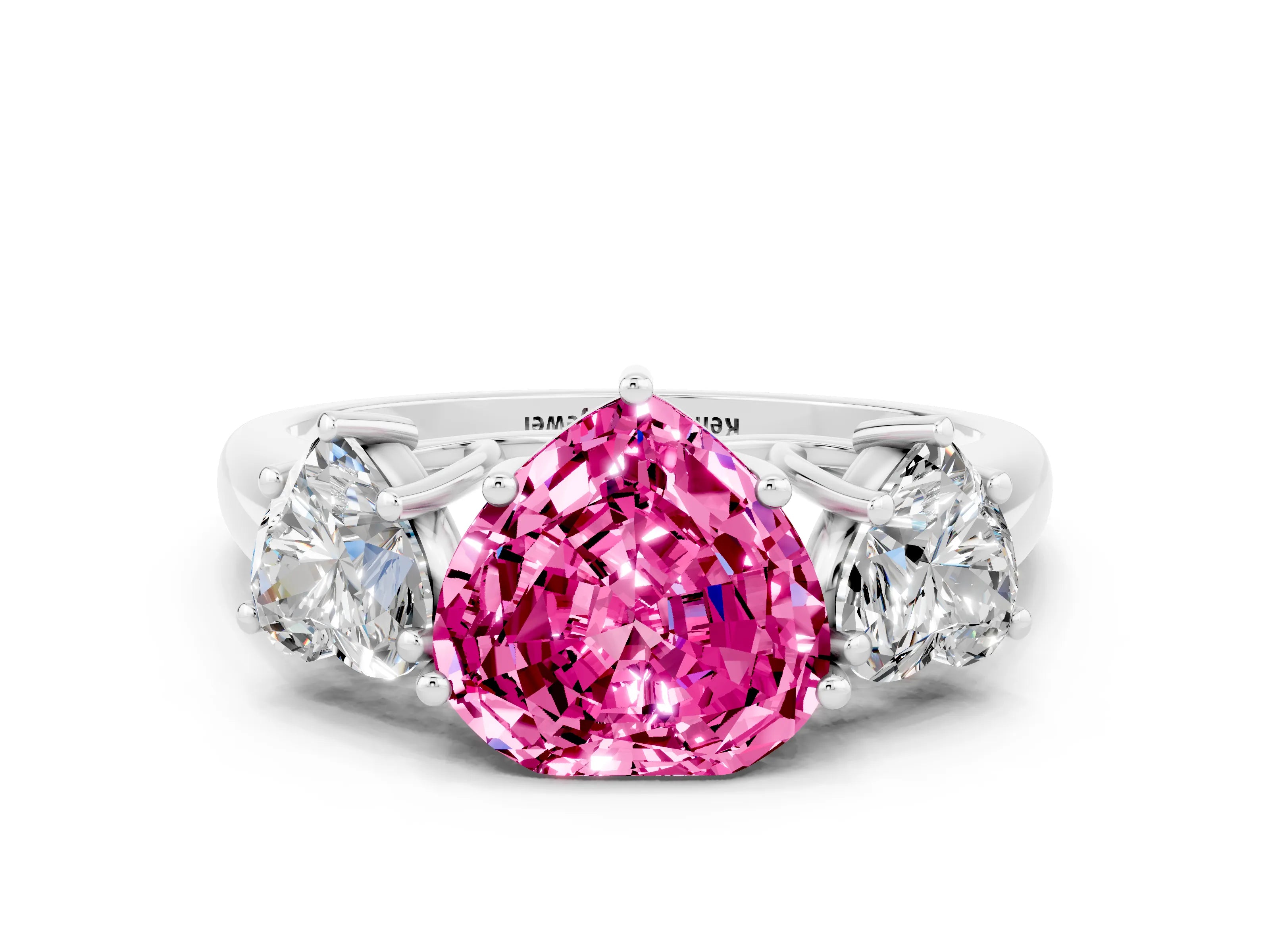 White gold Three-Stone Heart Cut Pink Sapphire Engagement Ring with Prong Setting
