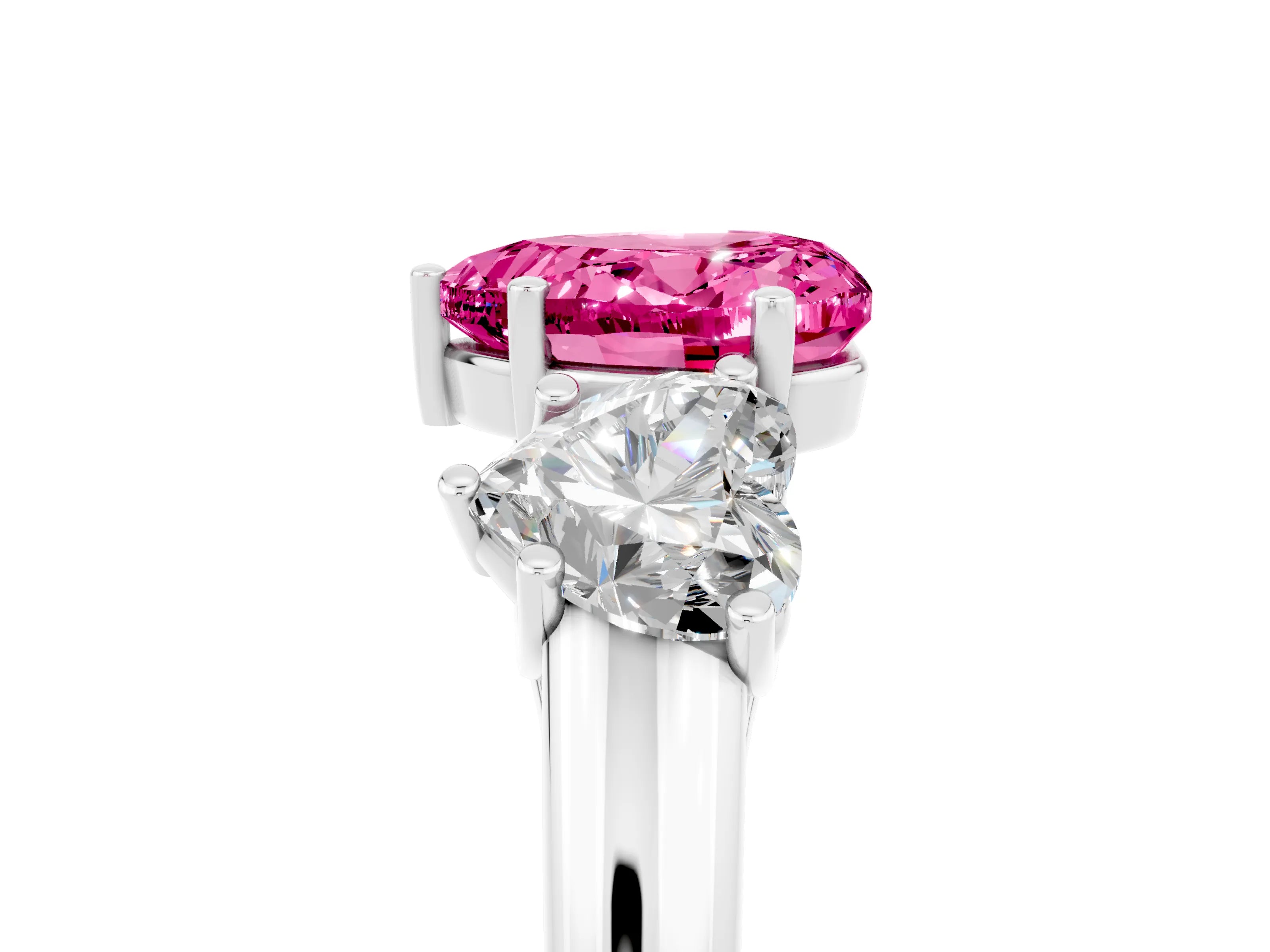 White gold Three-Stone Heart Cut Pink Sapphire Engagement Ring with Prong Setting_5