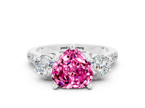 White gold Three-Stone Heart Cut Pink Sapphire Pavé Band with Four-Prong Setting_24