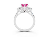 White gold Three-Stone Heart Cut Pink Sapphire Pavé Band with Four-Prong Setting_27