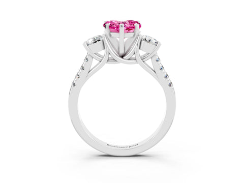 White gold Three-Stone Heart Cut Pink Sapphire Pavé Band with Four-Prong Setting_27