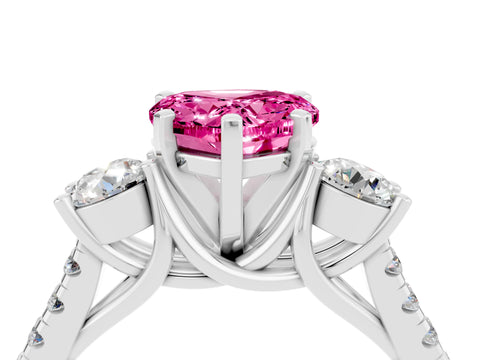 White gold Three-Stone Heart Cut Pink Sapphire Pavé Band with Four-Prong Setting_28