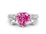 White gold Three-Stone Heart Cut Pink Sapphire Ring with Pavé Band and Prong Setting_36