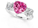 White gold Three-Stone Heart Cut Pink Sapphire Ring with Pavé Band and Prong Setting_37