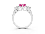 White gold Three-Stone Heart Cut Pink Sapphire Ring with Pavé Band and Prong Setting_39
