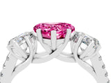 White gold Three-Stone Heart Cut Pink Sapphire Ring with Pavé Band and Prong Setting_40