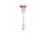 White gold Three-Stone Heart Cut Pink Sapphire Ring with Pear Side Stones and Four-Prong Setting_26
