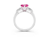 White gold Three-Stone Heart Cut Pink Sapphire Ring with Pear Side Stones and Four-Prong Setting_27