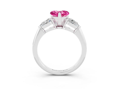 White gold Three-Stone Heart Cut Pink Sapphire Ring with Pear Side Stones and Four-Prong Setting_27