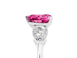 White gold Three-Stone Heart Cut Pink Sapphire Ring with Pear Side Stones and Four-Prong Setting_29