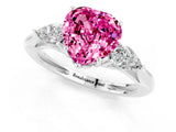 White gold Three-Stone Heart Cut Pink Sapphire Ring with Pear  Side Stones in Four-Prong Setting_13