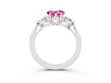 White gold Three-Stone Heart Cut Pink Sapphire Ring with Pear  Side Stones in Four-Prong Setting_15